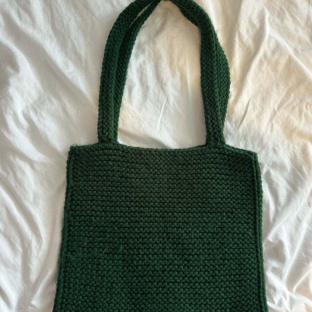 Handmade Knit Green Tote Bag Beaded Watermelon Crochet Shoulder Bag Cottagecore - Picture 4 of 7
